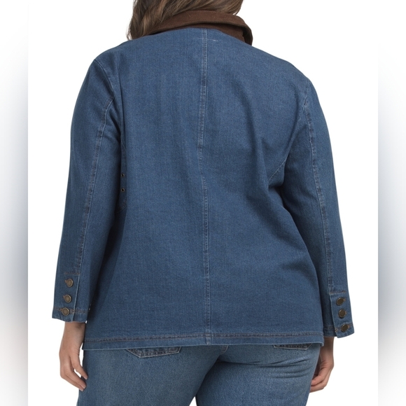 🔹️Avec Les Filles🔹️Denim Blue/brown Plus Barncoat Jacket - Picture 2 of 2